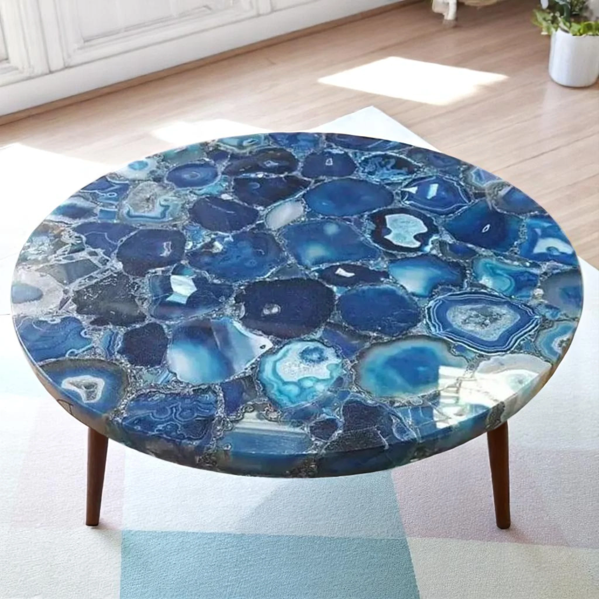 Rectangular Dining Table Top Featuring Agate Gemstone